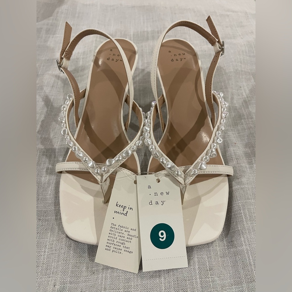 A New Day Women's Sandals with Pearl Accents  heels- Cream
